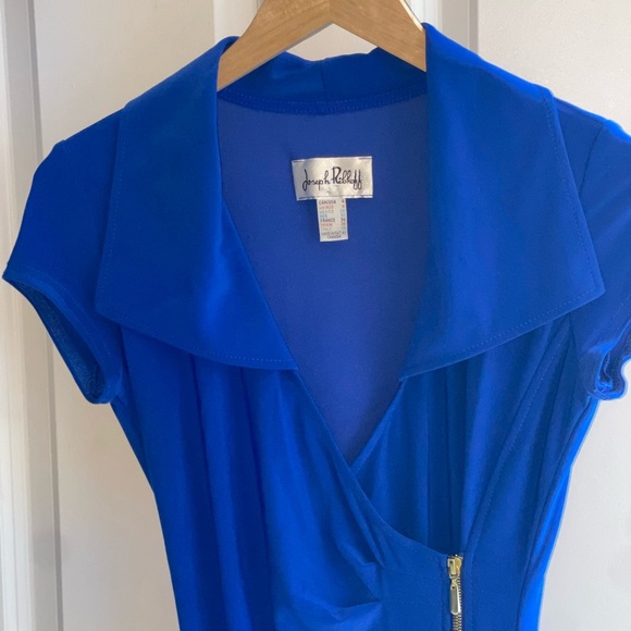 Joseph Ribkoff Royal Blue Faux Wrap Zipper Detail Elegant Blue Wrap Dress Sz 4 - Picture 5 of 10